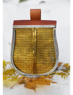 Borsa medievale in pelle marrone con frontale in ottone... 2
