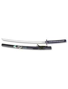 Katana Samurai Decorativa con Saya Nera e Supporto -...