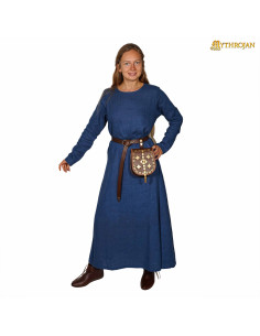 Abito vichingo da donna in lino, modello Helga, colore blu
