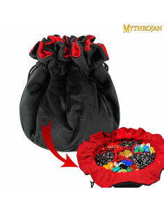 Borsa per dadi medievale con coulisse, nero - rosso