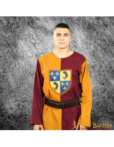 Tabardo scudo araldico medievale bicolore, senape-bordeaux 2