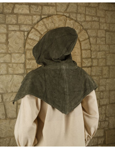 Modello Gugel Folke medievale in pelle scamosciata, verde 2