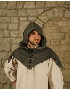 Modello Gugel Folke medievale in pelle scamosciata, verde