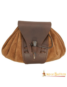 Marsupio medievale in pelle con chiusura in corno