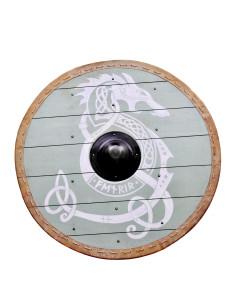 Scudo vichingo Fenrir con finiture in pelle, 80 cm. O