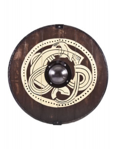 Scudo vichingo con bestia dipinto a mano, 61 cm. O
