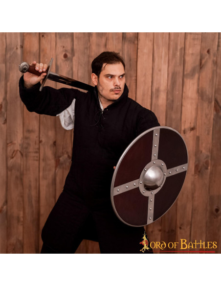 Scudo vichingo in legno con umbone in...