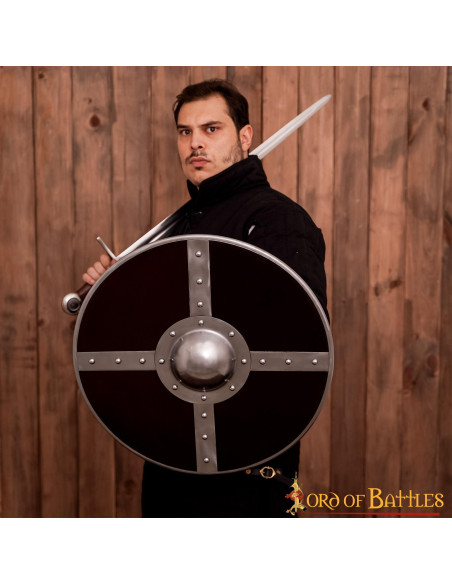 Scudo vichingo in legno con umbone in...