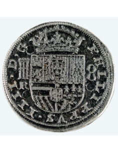 Moneta in argento da 8 reales, 3,5 cm.