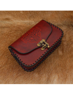 Borsa in pelle con croce celtica in rilievo, colore marrone 2
