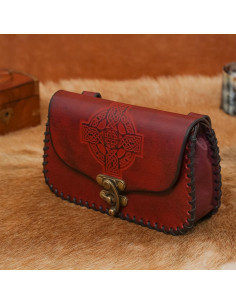 Borsa in pelle con croce celtica in rilievo, colore marrone