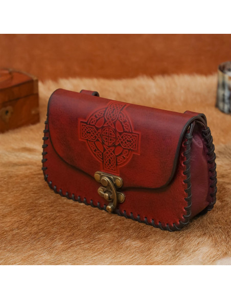 Borsa in pelle con croce celtica in...