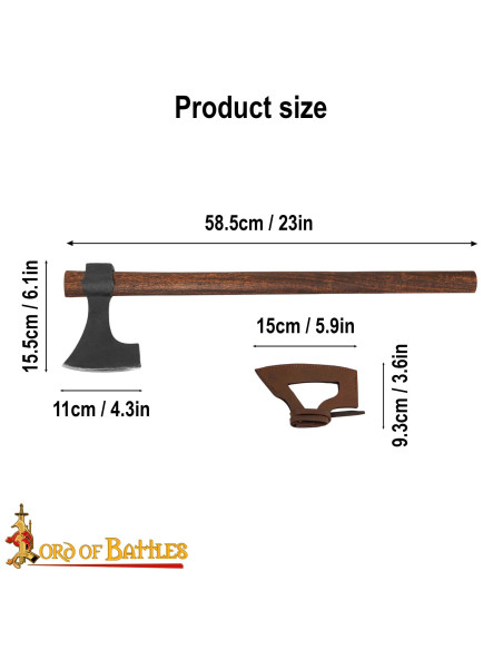 Ascia vichinga in acciaio con fodero...