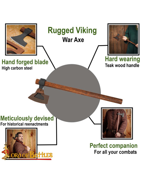 Ascia vichinga in acciaio con fodero...