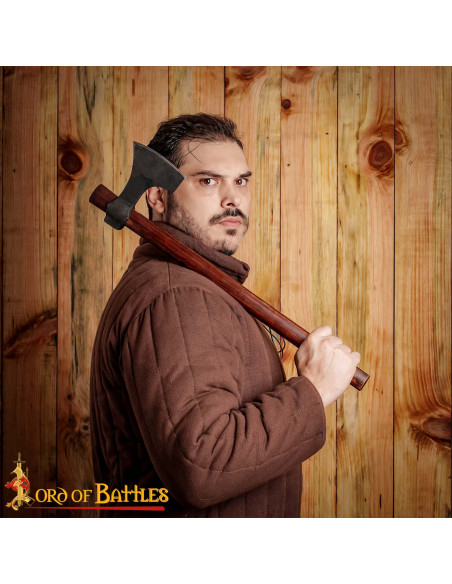 Ascia vichinga in acciaio con fodero...