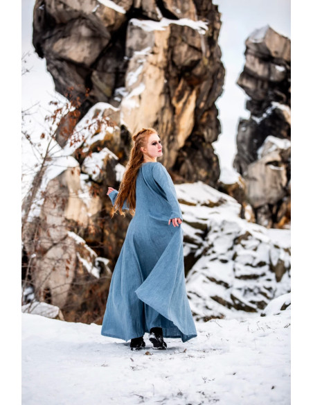 Abito vichingo in lino modello Anna, blu