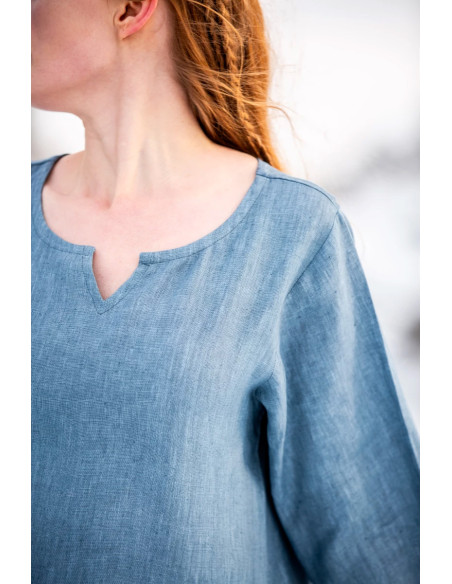 Abito vichingo in lino modello Anna, blu