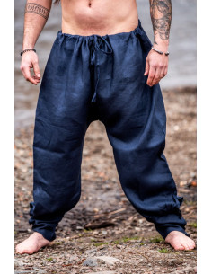 Pantaloni vichinghi in lino Wodan, blu scuro