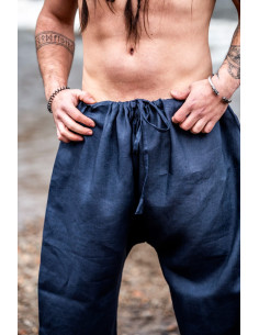Pantaloni vichinghi in lino Wodan, blu scuro 2