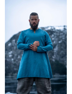 Tunica vichinga in lino modello Ragnar, colore blu 2