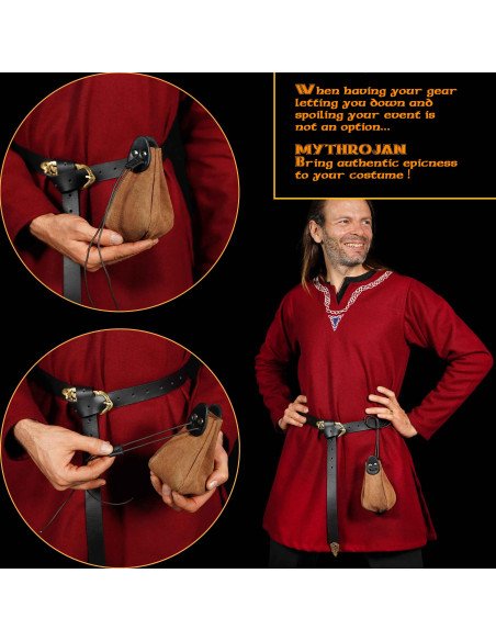 Borsa medievale in pelle marrone e...