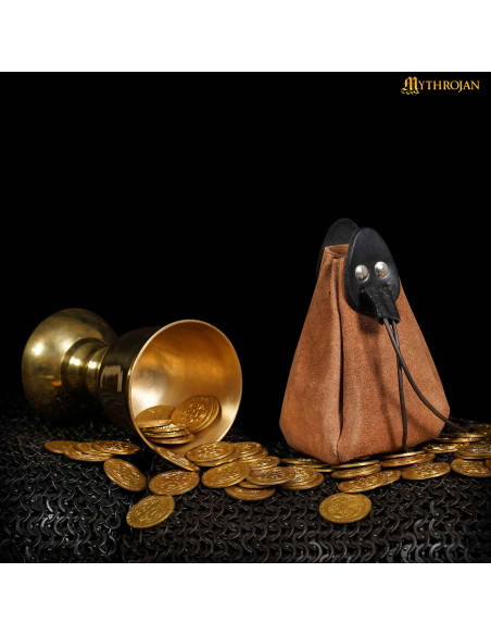 Borsa medievale in pelle marrone e...