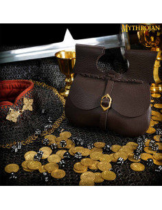 Borsa medievale in pelle marrone (21,60 x 22,80 cm.)
