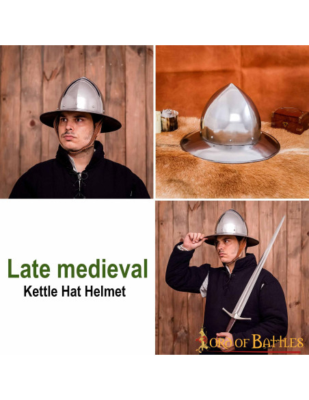Elmo medievale Kettle in acciaio,...
