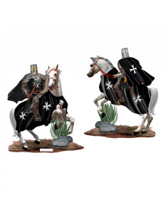 Cavaliere Ospitaliere a cavallo con mazza medievale (20 cm.)