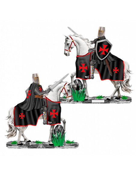 Cavaliere Templare Nero a cavallo con...