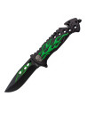 Coltello da salvataggio teschio fiammeggiante verde (20 cm.)
