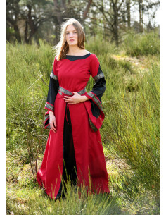 Abito medievale del nobile modello Bliaut, rosso-nero