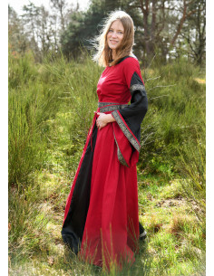 Abito medievale del nobile modello Bliaut, rosso-nero 2