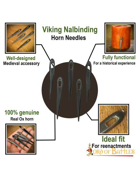 Set di 5 aghi in corno vichingo (6 cm.)