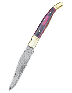 Coltello in acciaio damasco stile Laguiole con fodero (22...