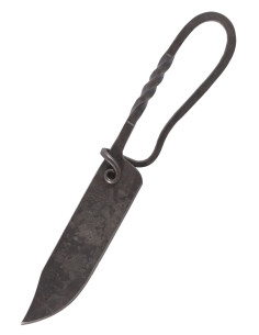 Coltello medievale forgiato con fodero in cuoio (23 cm.)