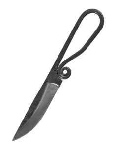 Coltello medievale forgiato con fodero in cuoio (19 cm.)