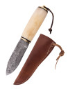 Coltello con manico in osso lama damasco con fodero (22,5 cm.)
