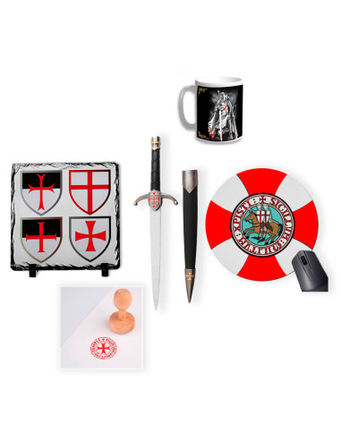 Pacchetto da scrivania Templare: Sigillo e timbro, pugnale, coppa, pietra di ardesia e tappetino
