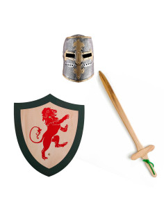 Pacchetto bambino Cavaliere del Leone medievale: spada, scudo ed elmo