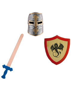 Pacchetto bambino cavaliere drago medievale: spada, scudo ed elmo