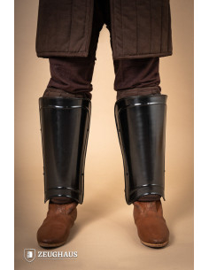 Schinieri da guerriero medievale in acciaio brunito 2