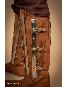 Schinieri medievali in acciaio e crosta di cuoio, marrone 2