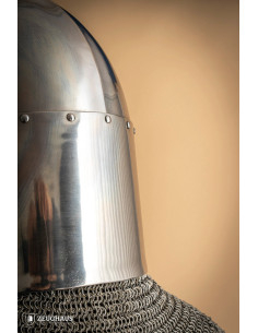 Grande Elmo Templare Pan di Zucchero, croce in ottone (2... 2