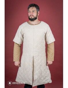 Gambeson medievale a maniche corte, colore naturale