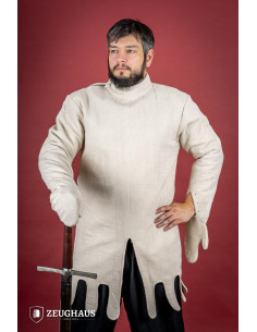 Gambeson medievale leggero con guanti, colore naturale