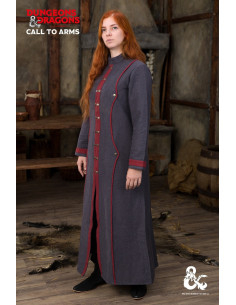 Cappotto da strega medievale, colore grigio-rosso