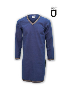 Tunica medievale lunga in cotone, blu