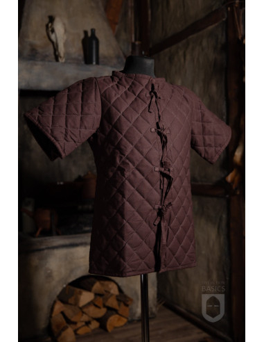 Gambeson medievale imbottito a maniche corte, marrone