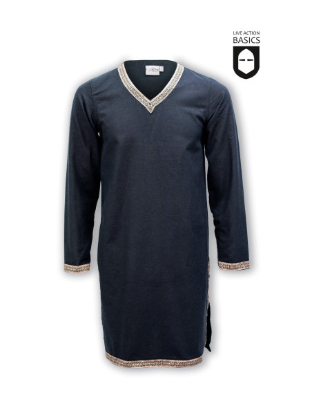 Tunica medievale lunga in cotone, nera